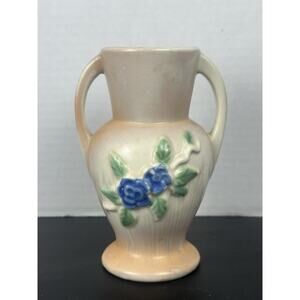 Morton Pottery Hull Roseville Style Bud Vase Blue & Peach 5" 1920 Art Deco